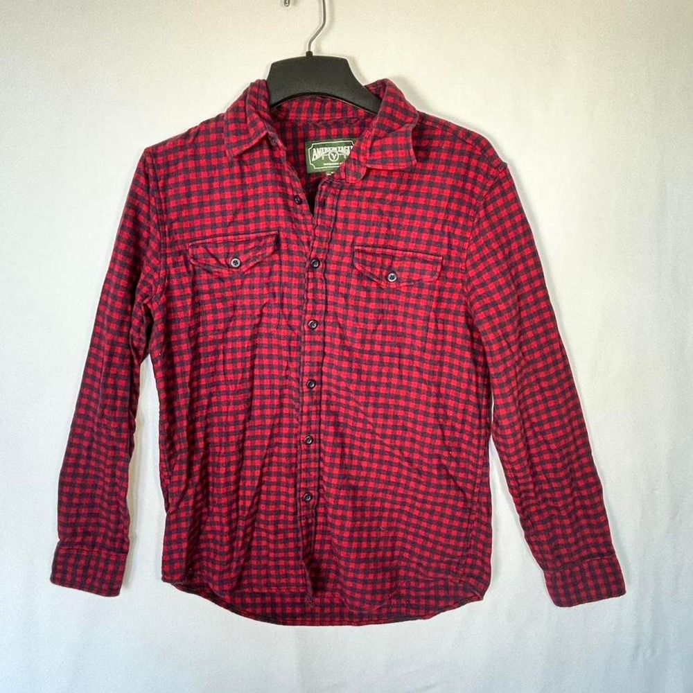 American Eagle Women's Shirt Flannel 100% Cotton Pockets Blue Red Check Medium